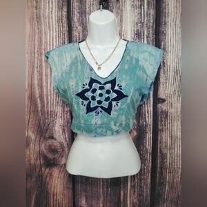 Jayli Blue Floral Women's Top Tiedye Fun Cropped Top Size Medium!